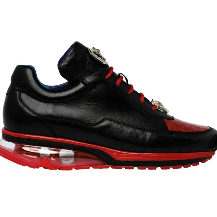 Online Belvedere Flash Ostrich Leg & Calf Sneakers Black / Red (E01) Black/Red