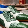 Outlet Belvedere Sesto Genuine Ostrich Quill / Italian Leather Shoes Forest / Cream (R54)