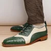 Outlet Belvedere Sesto Genuine Ostrich Quill / Italian Leather Shoes Forest / Cream (R54)