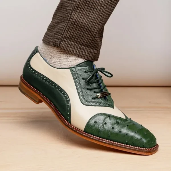 Outlet Belvedere Sesto Genuine Ostrich Quill / Italian Leather Shoes Forest / Cream (R54)