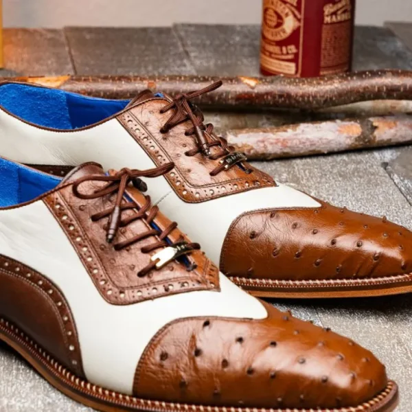 belvedere_sesto_genuine_o_8-1.webp Store Belvedere Sesto Genuine Ostrich Quill / Italian Leather Shoes Brown / Cream (R54)