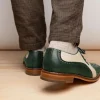 Outlet Belvedere Sesto Genuine Ostrich Quill / Italian Leather Shoes Forest / Cream (R54)