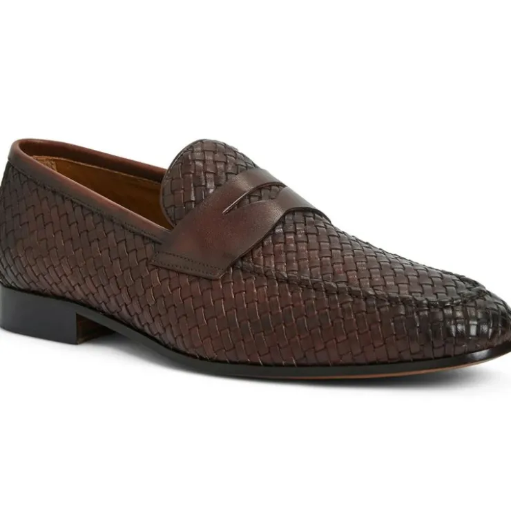 Shop Bruno Magli Manfredo Woven Leather Slip-on Loafers Brown