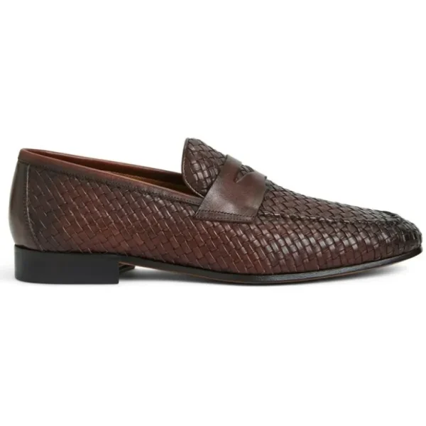Shop Bruno Magli Manfredo Woven Leather Slip-on Loafers Brown
