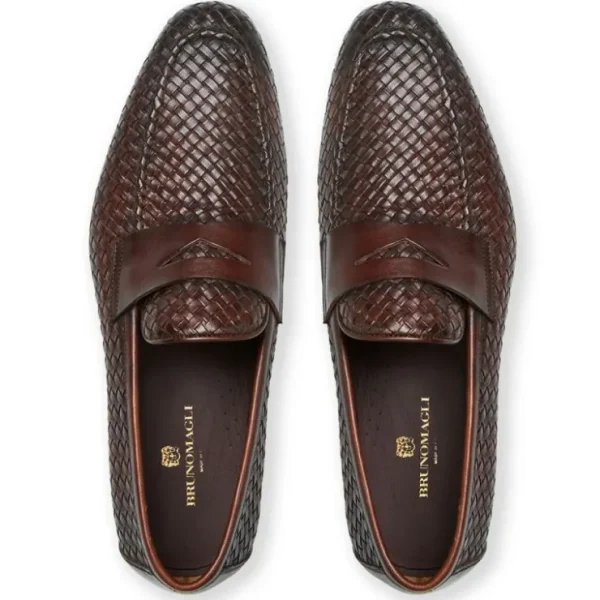 Shop Bruno Magli Manfredo Woven Leather Slip-on Loafers Brown