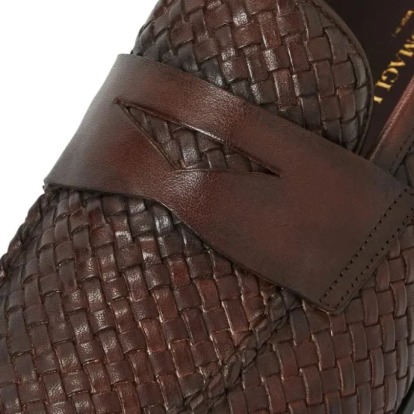 Shop Bruno Magli Manfredo Woven Leather Slip-on Loafers Brown