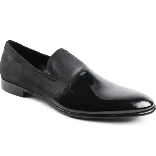 bruno_magli_monet_aline_p_0.webp Shop Bruno Magli Monet A-line Patent & Suede Smoking Slip-on Shoes Black