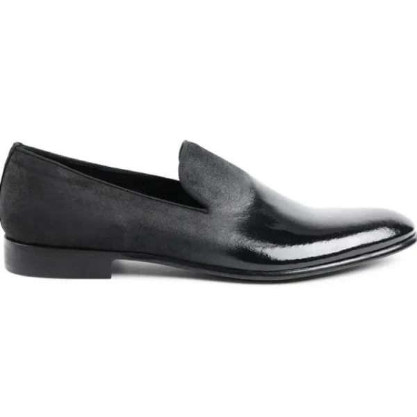 bruno_magli_monet_aline_p_1.webp Shop Bruno Magli Monet A-line Patent & Suede Smoking Slip-on Shoes Black
