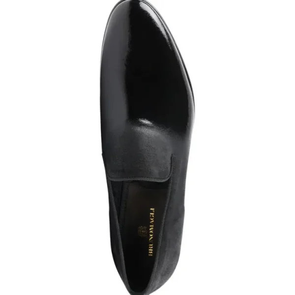 bruno_magli_monet_aline_p_3.webp Shop Bruno Magli Monet A-line Patent & Suede Smoking Slip-on Shoes Black