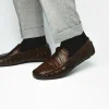 Outlet Calzoleria Toscana 4551 Crocodile Driving Shoes Dark Brown DarkBrown