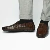 Outlet Calzoleria Toscana 4551 Crocodile Driving Shoes Dark Brown DarkBrown