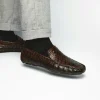 Outlet Calzoleria Toscana 4551 Crocodile Driving Shoes Dark Brown DarkBrown
