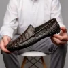 Outlet Calzoleria Toscana 4551 Crocodile Driving Shoes Dark Brown DarkBrown