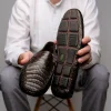 Outlet Calzoleria Toscana 4551 Crocodile Driving Shoes Dark Brown DarkBrown