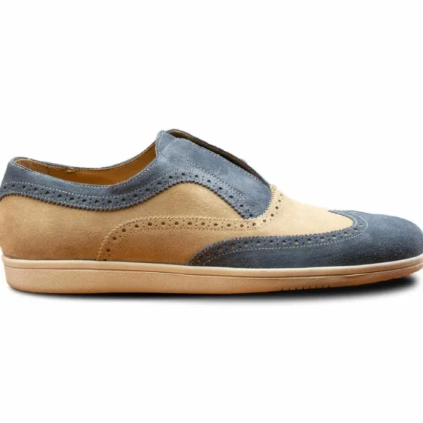 calzoleria_toscana__suede_0-3.webp Store Calzoleria Toscana 4445 Suede Wingtip Slip Ons Blue Jean / Cream BlueJean/Beige