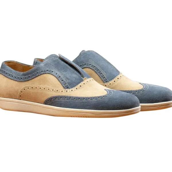 calzoleria_toscana__suede_1-3.webp Store Calzoleria Toscana 4445 Suede Wingtip Slip Ons Blue Jean / Cream BlueJean/Beige