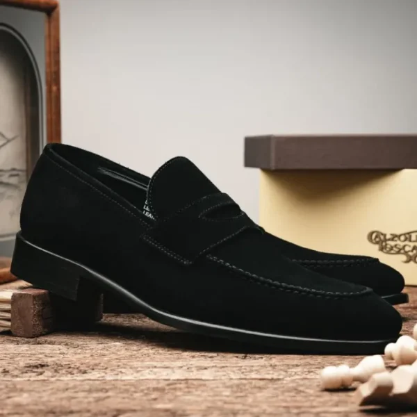 calzoleria_toscana__suede_5.webp Flash Sale Calzoleria Toscana 7730 Suede Penny Loafers Black