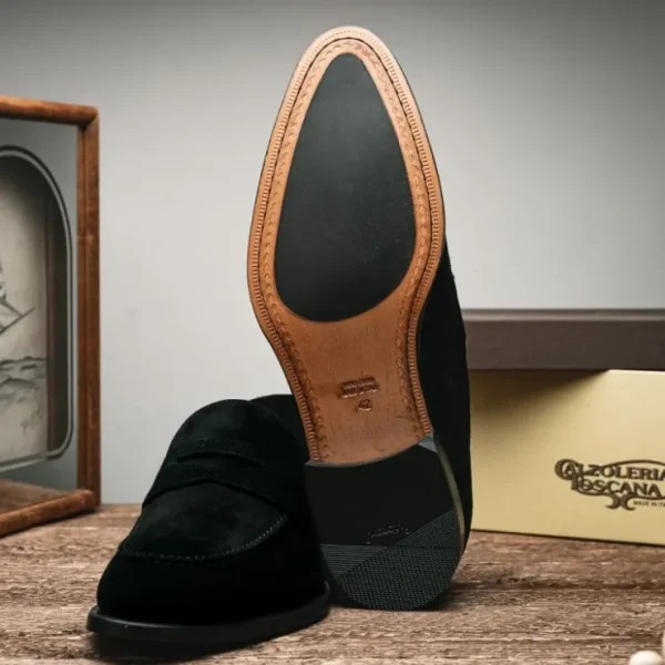 calzoleria_toscana__suede_6.webp Flash Sale Calzoleria Toscana 7730 Suede Penny Loafers Black