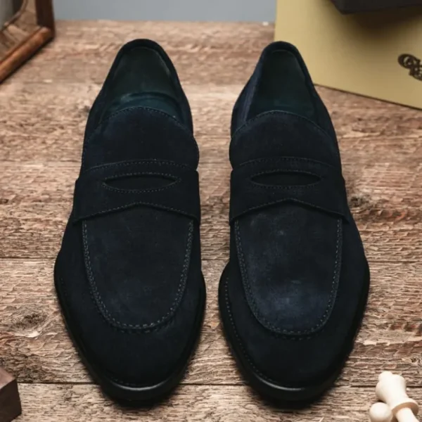 calzoleria_toscana__suede_9-1.webp Sale Calzoleria Toscana 7730 Suede Penny Loafers Blue
