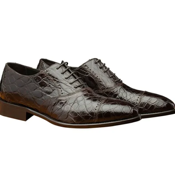 Best Sale Calzoleria Toscana H779 Crocodile Cap Toe Oxfords Chocolate