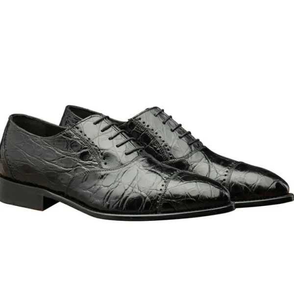 calzoleria_toscana_h_croc_1.webp Shop Calzoleria Toscana H779 Crocodile Cap Toe Oxfords Black