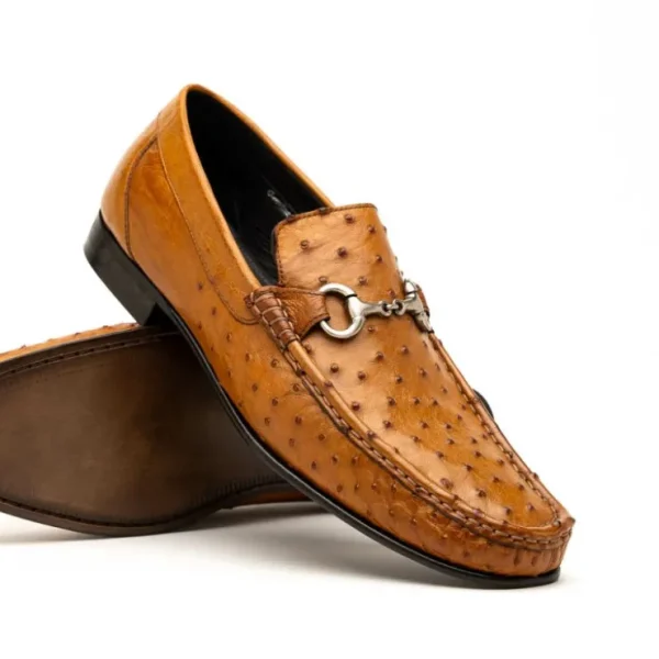 Outlet Calzoleria Toscana 3238-M Ostrich Dress Slip-On Cognac