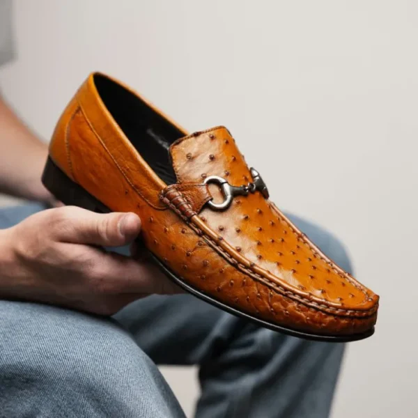 Outlet Calzoleria Toscana 3238-M Ostrich Dress Slip-On Cognac