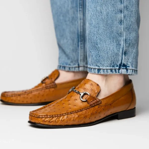 Outlet Calzoleria Toscana 3238-M Ostrich Dress Slip-On Cognac