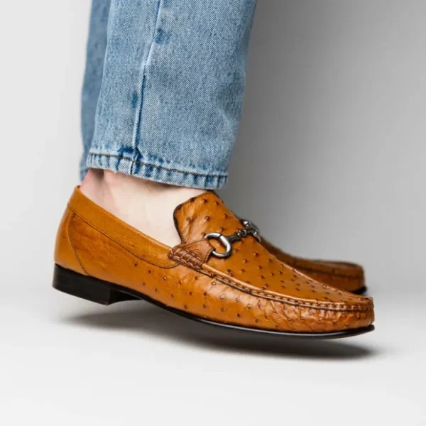 Outlet Calzoleria Toscana 3238-M Ostrich Dress Slip-On Cognac