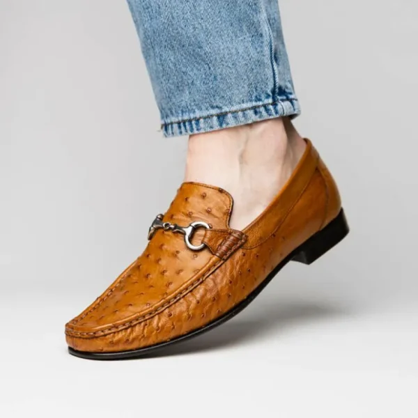 Outlet Calzoleria Toscana 3238-M Ostrich Dress Slip-On Cognac