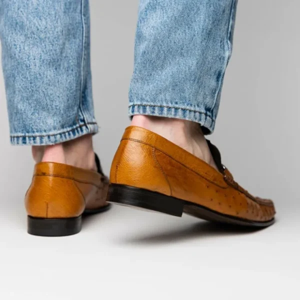 Outlet Calzoleria Toscana 3238-M Ostrich Dress Slip-On Cognac