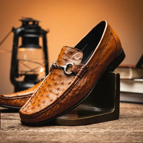Outlet Calzoleria Toscana 3238-M Ostrich Dress Slip-On Cognac