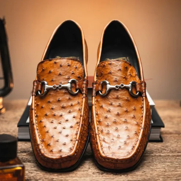 Outlet Calzoleria Toscana 3238-M Ostrich Dress Slip-On Cognac