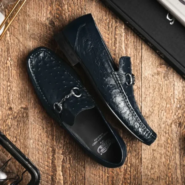 Best Sale Calzoleria Toscana 3238M Ostrich Bit Loafers Navy Blue NavyBlue