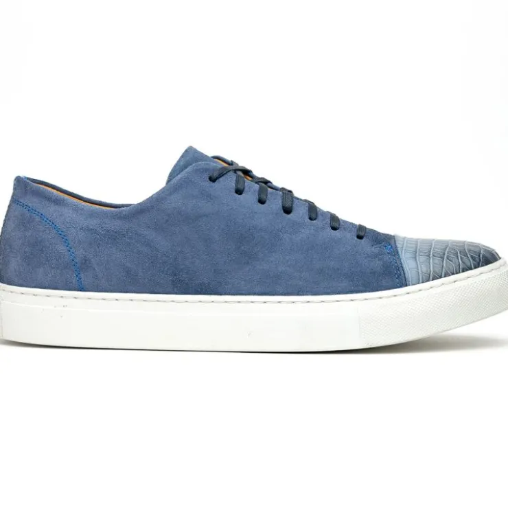 Flash Sale Calzoleria Toscana Q421 Crocodile & Suede Sneakers Blue