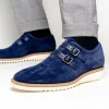 Best Sale Calzoleria Toscana Q982 Velour Suede Monkstrap Blue