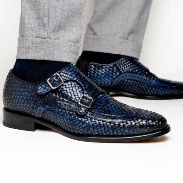 calzoleria_toscana_q_wove_8.webp Discount Calzoleria Toscana Q978 Woven Wingtip Monkstrap Shoes Navy