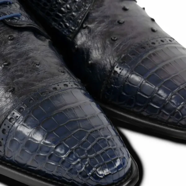Fashion Calzoleria Toscana Ripi Baby Alligator & Ostrich Cap Toe Navy
