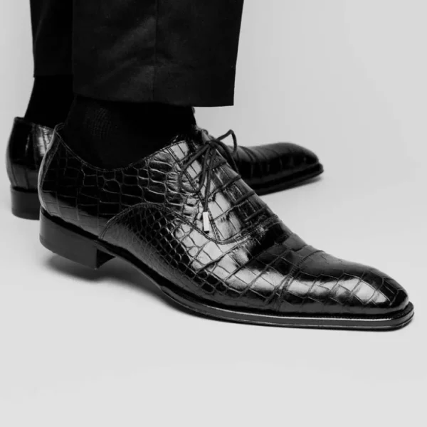Clearance Caporicci 1114 Alligator Oxfords Black