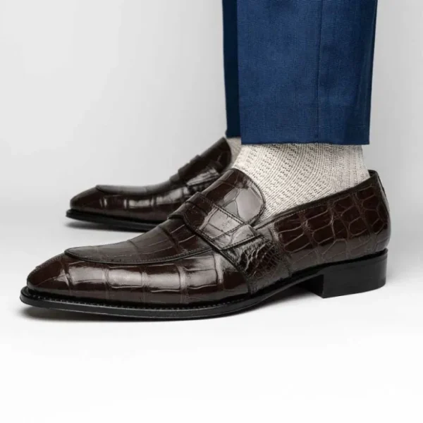 caporicci__alligator_penn_4.webp Store Caporicci 1208 Alligator Penny Loafers Brown DarkBrown