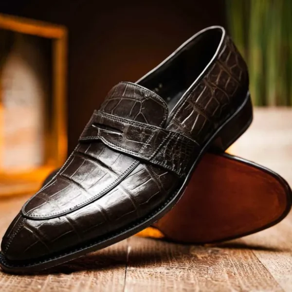 caporicci__alligator_penn_7.webp Store Caporicci 1208 Alligator Penny Loafers Brown DarkBrown