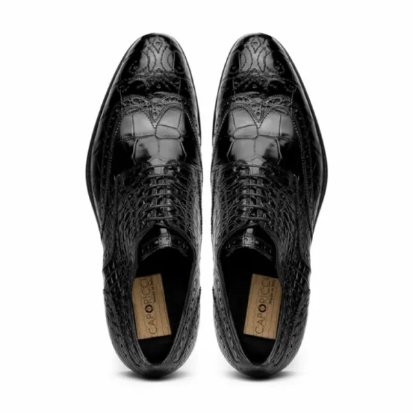 Best Sale Caporicci 3318 Alligator Wingtip Shoes Black