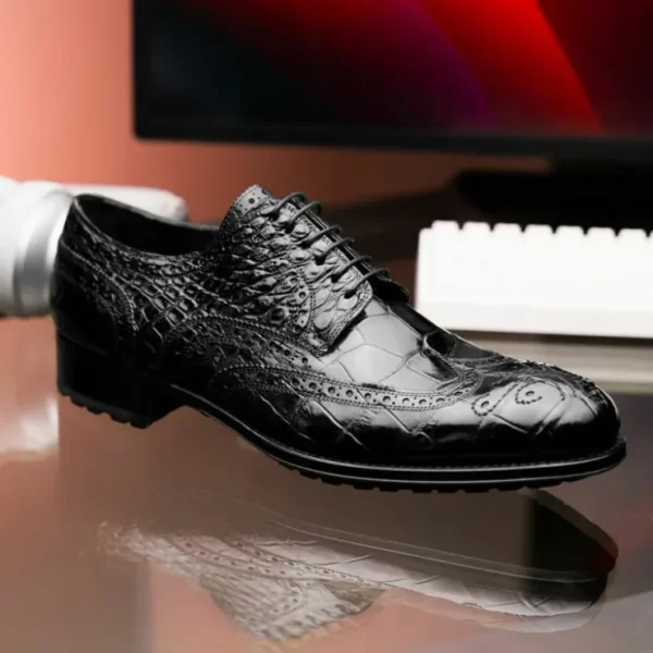 Best Sale Caporicci 3318 Alligator Wingtip Shoes Black