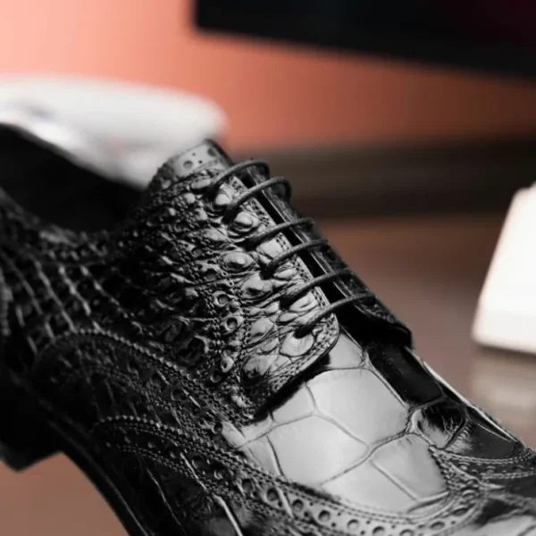 Best Sale Caporicci 3318 Alligator Wingtip Shoes Black