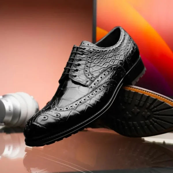 Best Sale Caporicci 3318 Alligator Wingtip Shoes Black