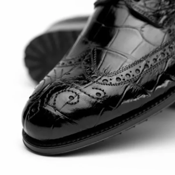 Best Sale Caporicci 3318 Alligator Wingtip Shoes Black