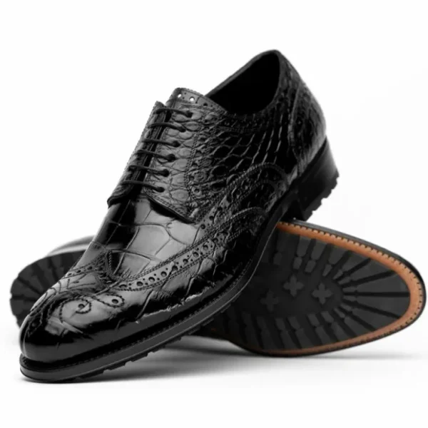 Best Sale Caporicci 3318 Alligator Wingtip Shoes Black