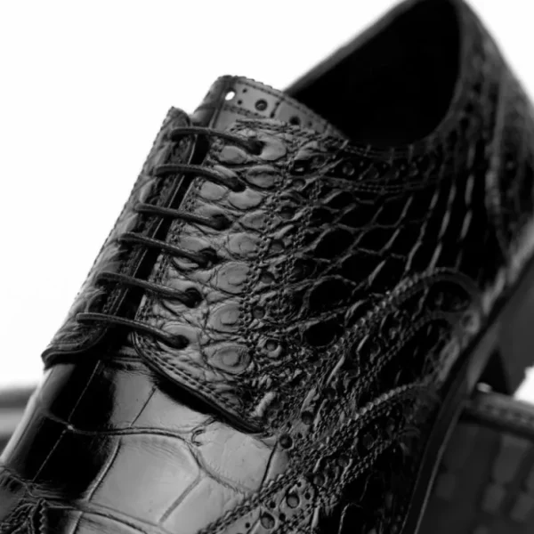 Best Sale Caporicci 3318 Alligator Wingtip Shoes Black