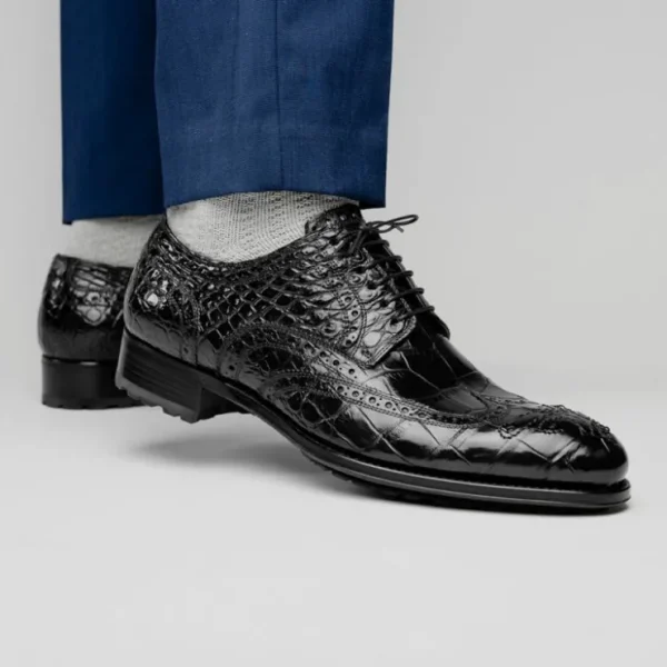 Best Sale Caporicci 3318 Alligator Wingtip Shoes Black
