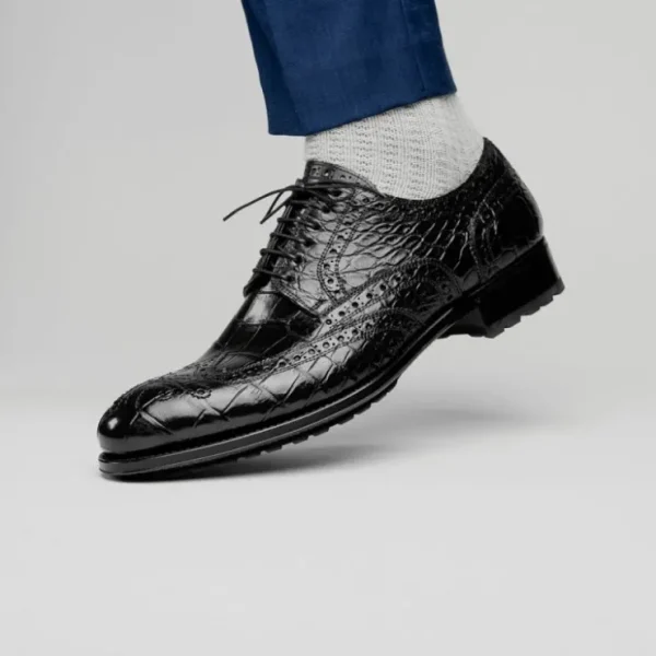 Best Sale Caporicci 3318 Alligator Wingtip Shoes Black
